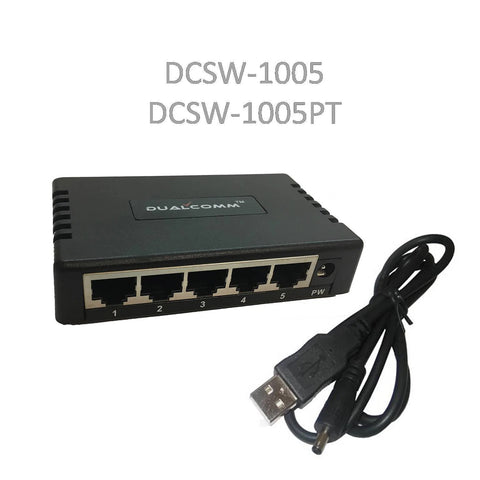 Dualcomm DCSW-1005/ DCSW-1005PT Front und Stromkabel